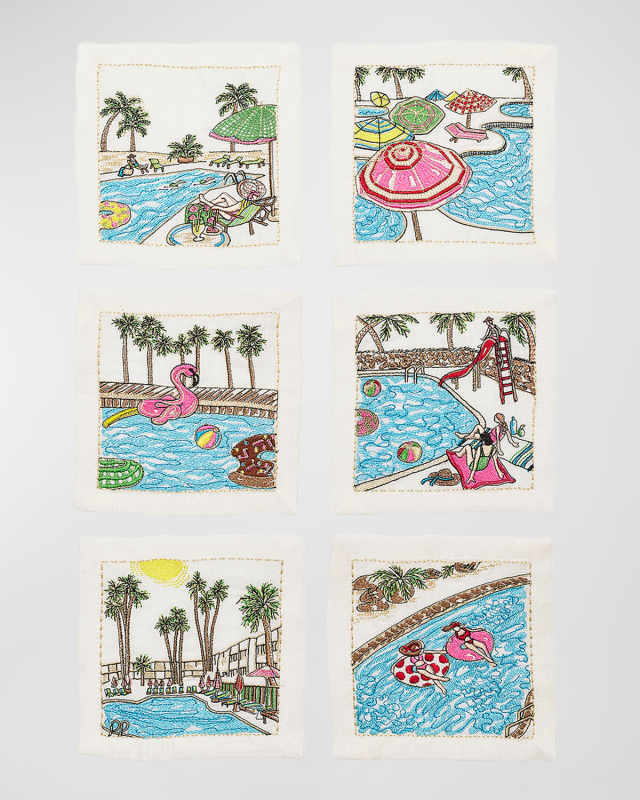 Pool Day Embroidered Cocktail Napkins, Set of 6